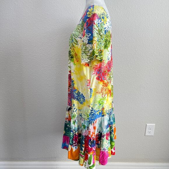 Jams World Hattie Santini Floral Mini Dress Women's XL Ruffle Hawaiian Tropical - Picture 3 of 8
